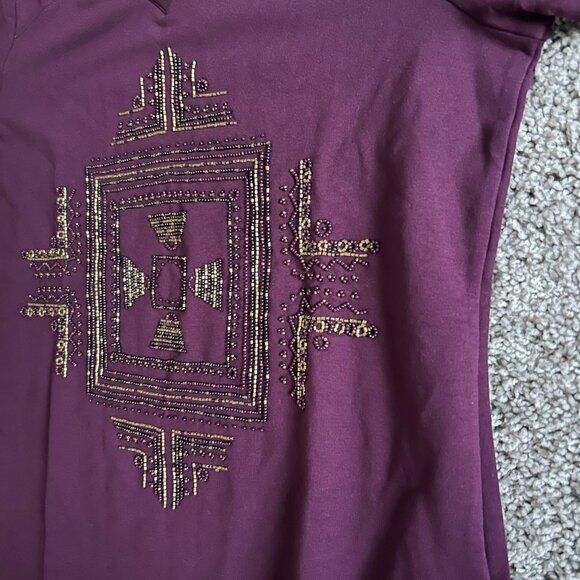 Susan Graver Artisan Small Long Sleeve V-Neck Shirt Beaded Geometric Design - Picture 8 of 10